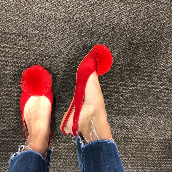Darling Red Flats with Poof Ball Toe - Picture 3 of 4